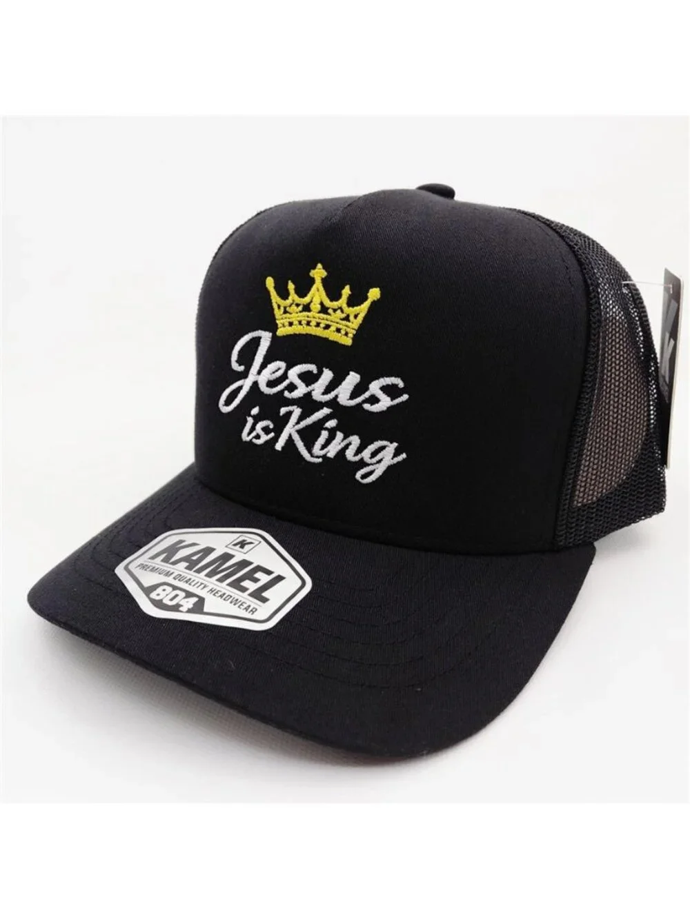 Retro Jesus is King Embroidered Trucker Hat Black Crown Snapback Cap New Faith